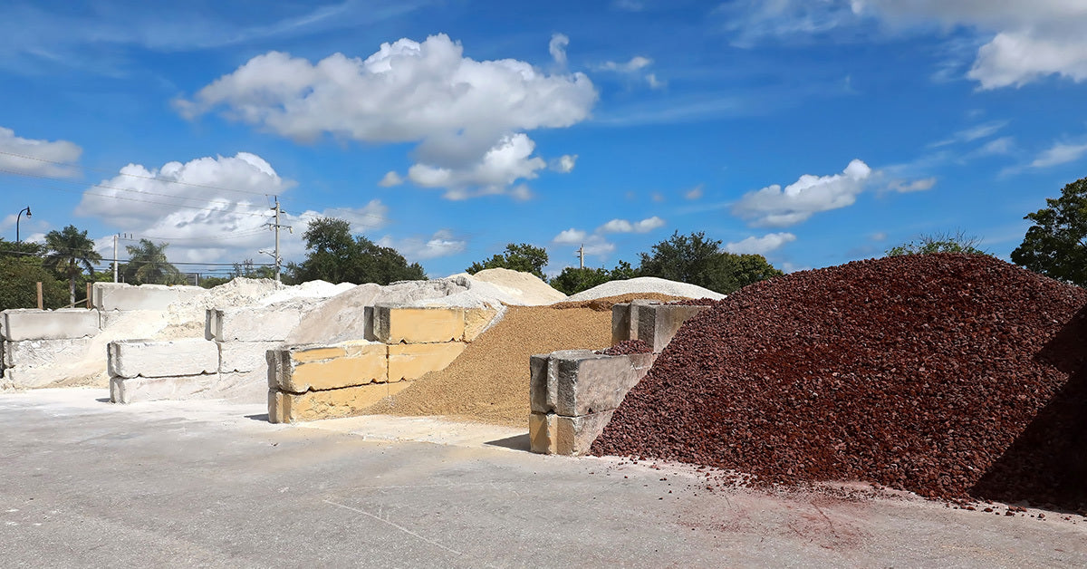 bins of gravel and landscape materials