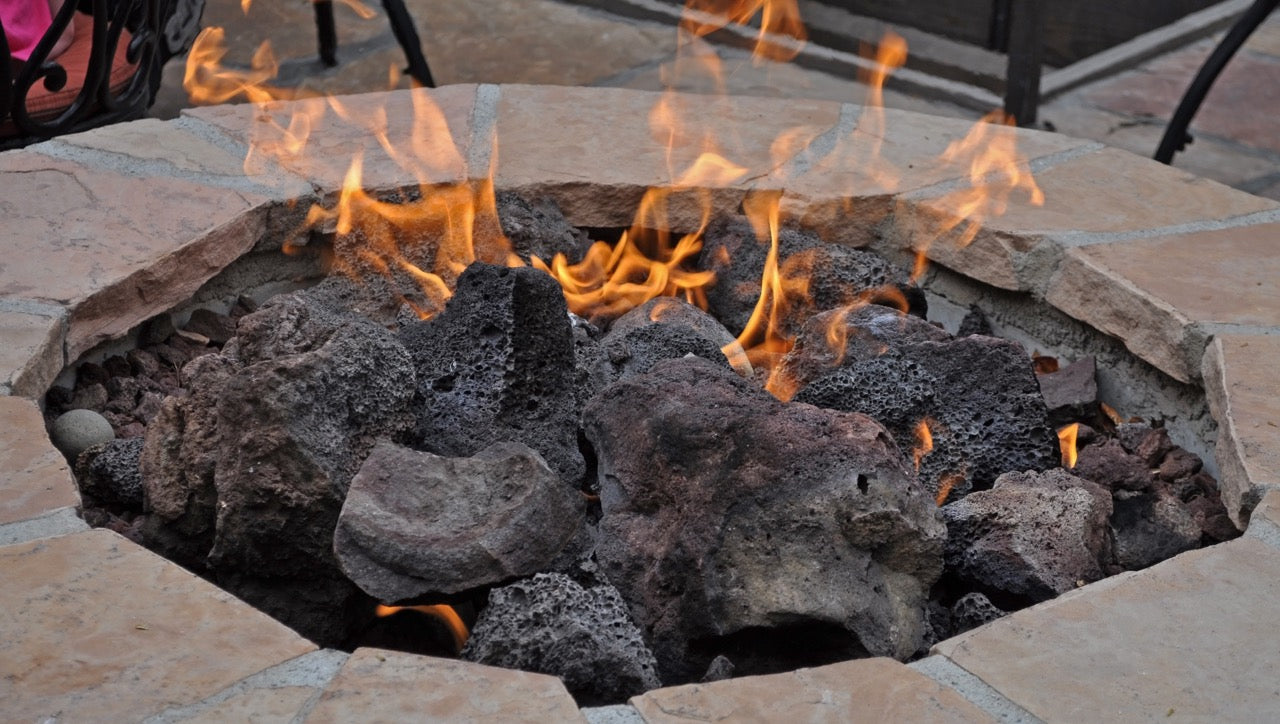 patio firepit lit during winter